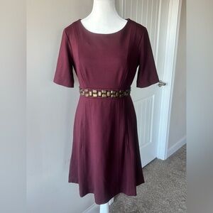 Gorgeous Badgley Mischka Burgundy Knit Fit and Flare Dress. Size 4. Pockets!